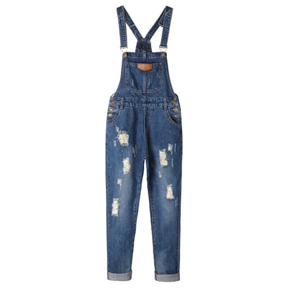 AvaCostume Women's Adjustable Strap Ripped Denim Overalls